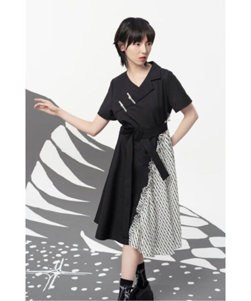 Pin Detail Contrast Wrap Dress
